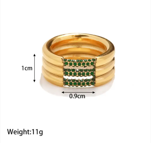 18K Vergulde Drie Laagse Diamant Ring (Groen)