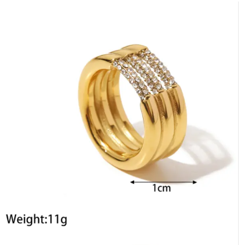 18K Vergulde Drie Laagse Diamant Ring (Silver)